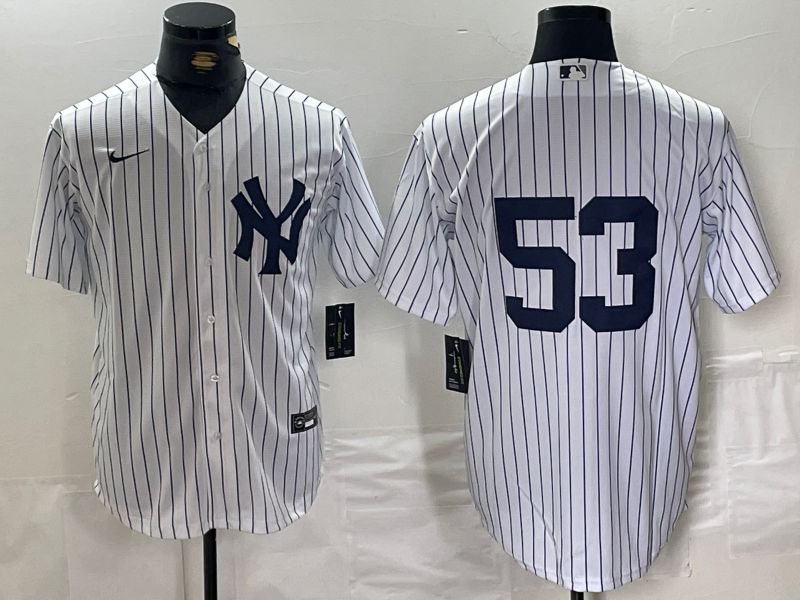 Men New York Yankees #53 No Name White stripe Game 2024 Nike MLB Jersey style 1